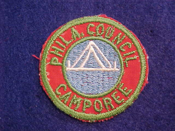 1940'S PHILADELPHIA COUNCIL CAMPOREE, RED TWILL-GREEN BDR., UNDATED
