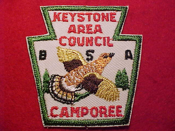 1950'S KEYSTONE AREA C. CAMPOREE, KEYSTONE SHAPE, WHITE TWILL, GREEN BDR.