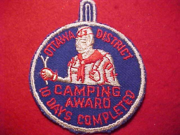 1950'S OTTAWA DISTRICT CAMPING AWARD, 10 DAYS COMPLETED