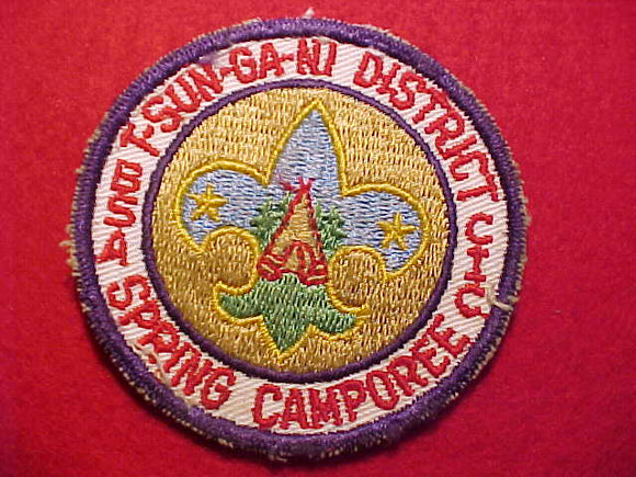 1950'S ACTIVITY PATCH, CENTRAL INDIANA COUNCIL, T-SUN-GA-NI DISTRICT SPRING CAMPOREE