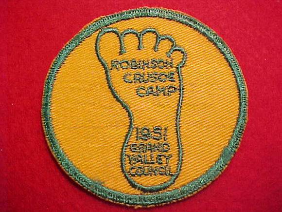 1951 ACTIVITY PATCH, GRAND VALLEY C. ROBINSON CRUSOE CAMP