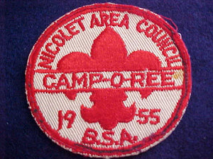 1955 ACTIVITY PATCH, NICOLET A. C. CAMPOREE, USED