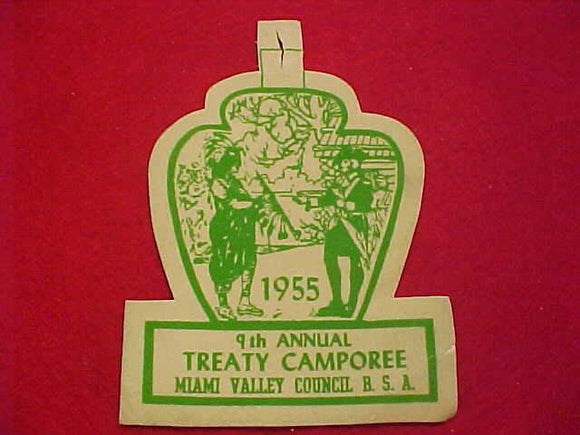1955 ACTIVITY PATCH, MIAMI VALLEY COUNCIL, 9TH ANNUAL TREATY CAMPOREE, COMPOSITION/FELT