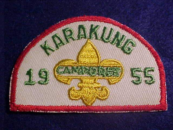 1955 ACTIVITY PATCH, KARAKUNG CAMPOREE, NO BUTTON LOOP