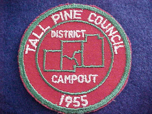 1955, TALL PINE COUNCIL PATCH, DISTRICT CAMPOUT, MINT