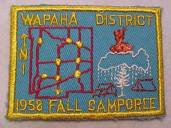 1958 ACTIVITY PATCH, WAPAHA DISRICT FALL CAMPOREE