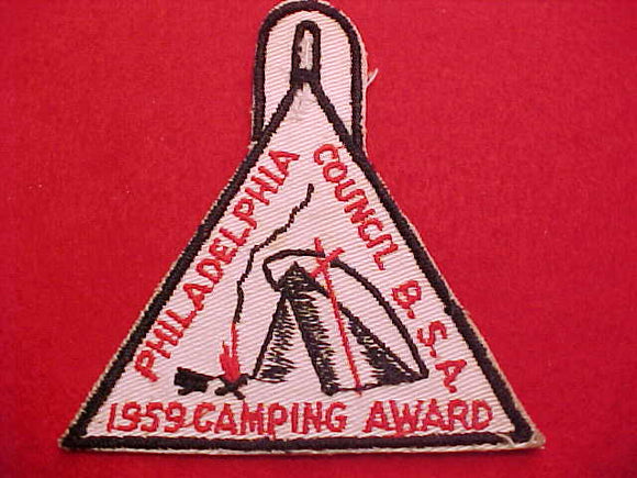1959 ACTIVITY PATCH, PHILADELPHIA C. CAMPING AWARD, BUTTON LOOP