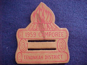 1959 NECKERCHIEF SLIDE, TENONKAH DISTRICT CAMPOREE, LEATHER