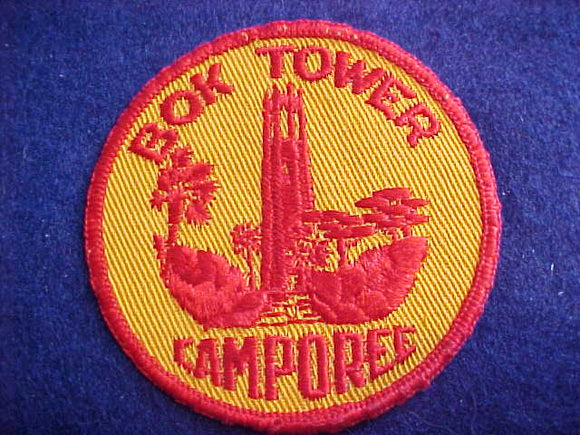 1960'S ACTIVITY PATCH, BOK TOWER CAMPOREE, LAKE WALES, FL, YELLOW TWILL, USED