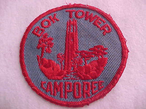 1960'S ACTIVITY PATCH, BOK TOWER CAMPOREE, LAKE WALES, FL, BLUE TWILL, USED