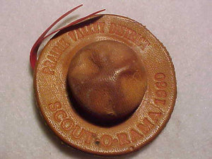 1960 N/C SLIDE, PRARIE VALLEY DISTRICT SCOUT-O-RAMA, HAT SHAPE, LEATHER, USED