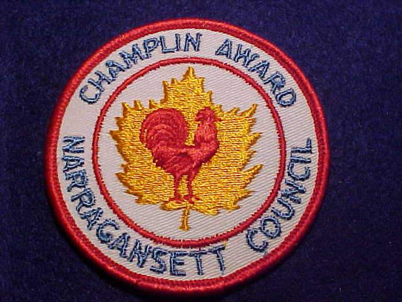 1960'S ACTIVITY PATCH, NARRAGANSETT COUNCIL CHAMPLIN AWARD