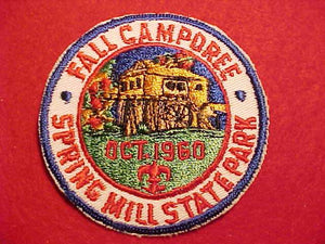1960 ACTIVITY PATCH, SPRING MILL STATE PARK FALL CAMPOREE