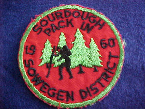 1960, TALL PINE COUNCIL PATCH, SOWEGEN DISTRICT, SOURDOUGH PACK IN, USED
