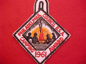 1961 ACTIVITY PATCH, PHILADELPHIA C. CAMPING AWARD