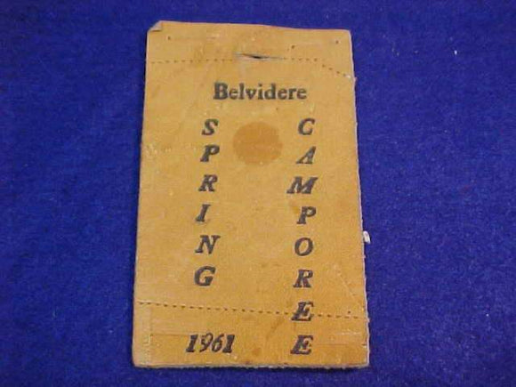 1961 PATCH, BELVIDERE SPRING CAMPOREE, LEATHER, USED
