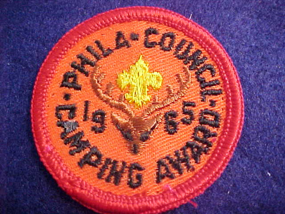 1965 ACTIVITY PATCH, PHILADELPHIA C. CAMPING AWARD