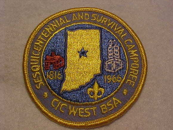 1966 PATCH, CENTRAL INDIANA C. WEST, SESQUICENTENNIAL AND SURVIVAL CAMPOREE