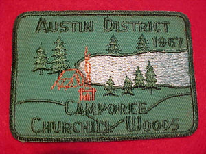 1967 PATCH, CHICAGO COUNCIL, AUSTIN DISTRICT CAMPOREE, CHURCHILL WOODS