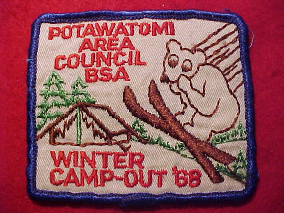 1968 PATCH, POTAWATOMI AREA C. WINTER CAMP-OUT, USED