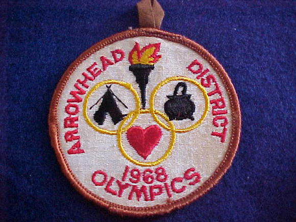 1968, ARROWHEAD DISTRICT PATCH, TALL PINE COUNCIL, OLYMPICS, USED