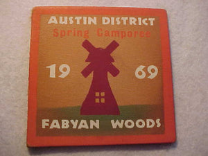 1969 PATCH, CHICAGO COUNCIL, AUSTIN DISTRICT SPRING CAMPOREE, FABYAN WOODS, LEATHER