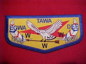 129 J? EGWA TAWA DEE, FLAP SHAPED JACKET PATCH, 70TH ANNIV., 1938-2008