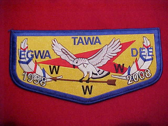 129 J? EGWA TAWA DEE, FLAP SHAPED JACKET PATCH, 70TH ANNIV., 1938-2008