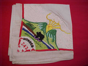 243 N1 MOWOGO, EARLY 1960'S ISSUE NECKERCHIEF, USED/STAINED, EACH IS SLIGHTLY DIFFERENT BECAUSE THEY WERE HAND MADE IN KOREA