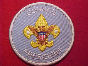 COUNCIL PRESIDENT, LT. BLUE TWILL, LT. GRAY BDR., SCOUT STUFF LOGO ON BACK