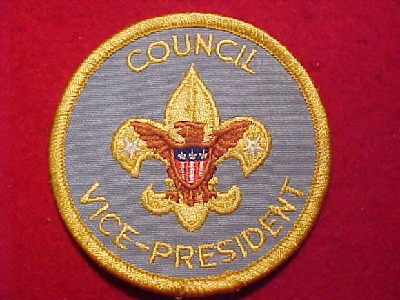 COUNCIL VICE-PRESIDENT, 1973-, LT.BLUE TWILL, GOLD BDR., CLEAR PLASTIC OVER GAUZE BACK
