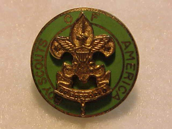 ASSISTANT SCOUTMASTER LAPEL PIN, CIVILIAN WEAR, 17MM ROUND, MARKED STERLING, BENT WIRE CLASP