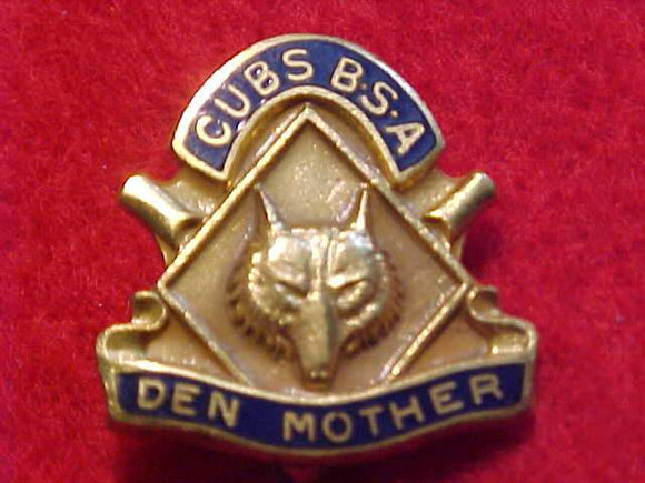 DEN MOTHER PIN, CUB SCOUTS, SPIN LOCK STYLE PIN, LATE 1940'S-1979