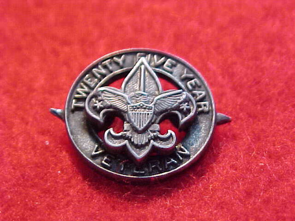 VETERAN PIN, 25 YEAR, HAS POINTS ON SIDES, 1965-70'S, CLUTCH BACK