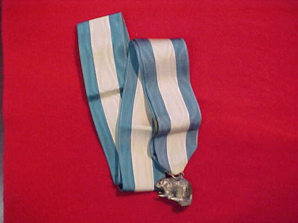 SILVER BEAVER MEDAL, TYPE 3(BOTTOM GROUND FLAT), STAINED RIBBON, 1940'S-LATE 1950'S, STERLING SILVER, NO BOX