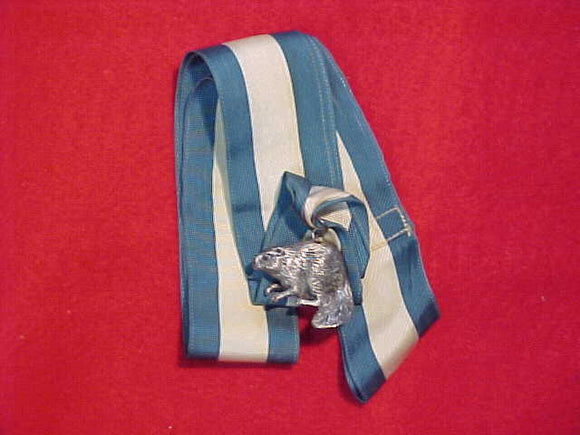 SILVER BEAVER MEDAL, TYPE 4, WITH RIBBON, MID 1950'S-1974, STERLING SILVER, MARKED 