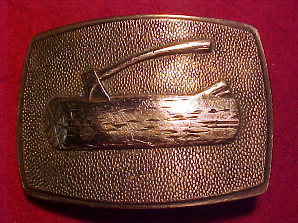 Woodbadge, ax in log, brass belt buckle