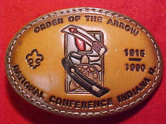 1915-1990 National Order of the Arrow Conference leather belt buckle. First NOAC leather buckle
