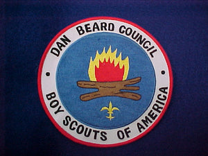 Dan Beard council 6" round, Taiwan embroidery style, red border