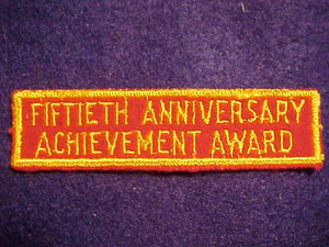 NJ PATCHES, 1960, BSA FIFTIETH ANNIV. ACHIEVEMENT AWARD, QTY. 6