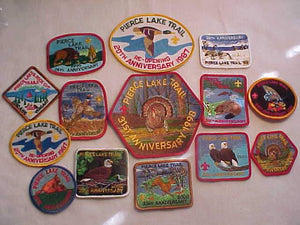 TRAIL PATCH COLLECTION, PIERCE LAKE, 14 PATCHES, 1975-2002