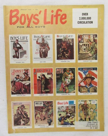 January 1960 Boys' Life, cover features 12 Norman Rockwell covers