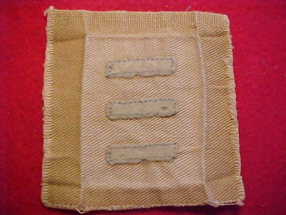 JUNIOR ASSISTANT SCOUTMASTER, 1926-33, TAN TWILL, 7MM FELT BARS, 76X75MM, USED-FAIR COND.