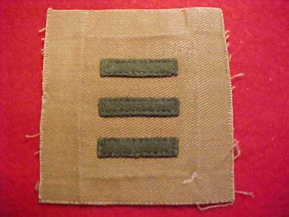 JUNIOR ASSISTANT SCOUTMASTER, 1926-33, TAN TWILL, 7MM FELT BARS, 76X75MM, USED-EXCELLENT COND.