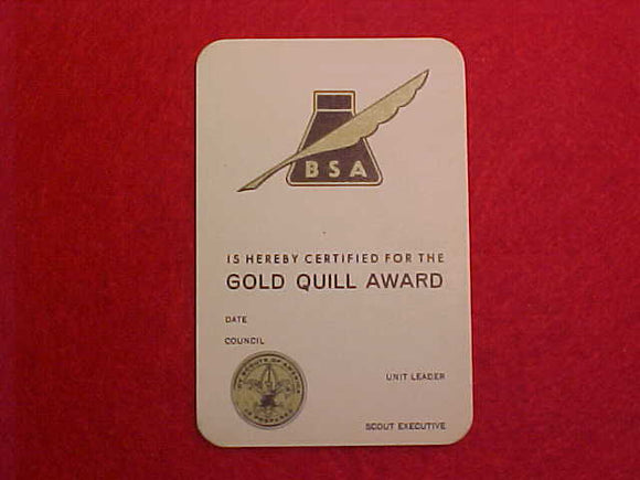 GOLD QUILL AWARD POCKET CARD, 1967 PRINTING