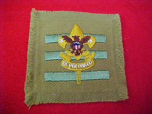 JUNIOR ASSISTANT SCOUTMASTER, TAN FULL SQUARE, TALL CROWN, USED, 1936-42
