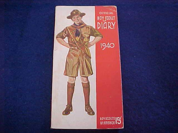 1940 BSA DIARY, EXCELLENT CONDITION, NO WRITING OTHER THAN SCOUTS NAME ON PAGE 1