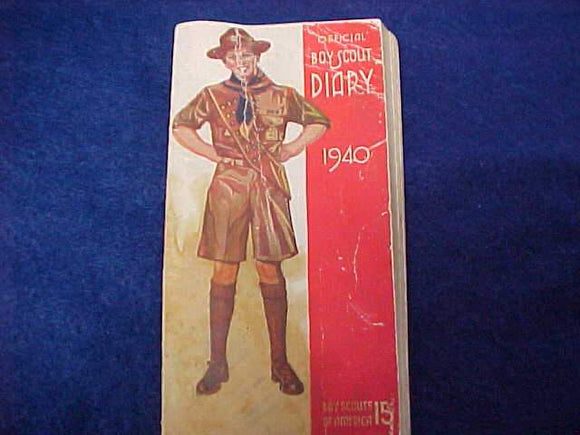 1940 BSA DIARY, POOR COND., NO WRITING, STAINED