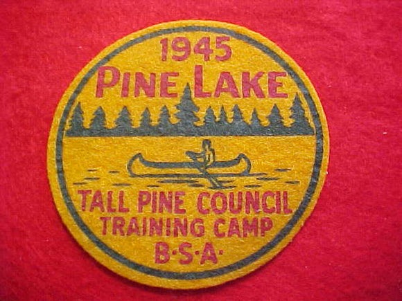 PINE LAKE TRAINING CAMP, TALL PINE COUNCIL, 1945, MINT, FELT, RARE