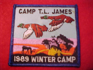 T. L. JAMES, WINTER CAMP, 1989, BLUE BORDER